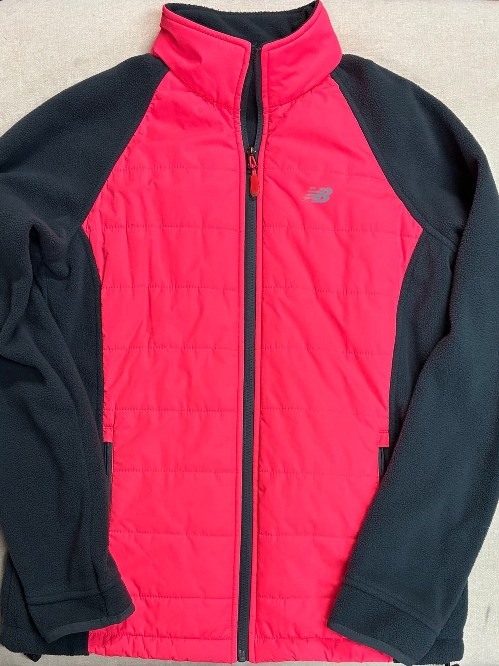 New Balance Women’s S Hot Pink Coral Charcoal Hybrid Quilted Fleece Jacket
